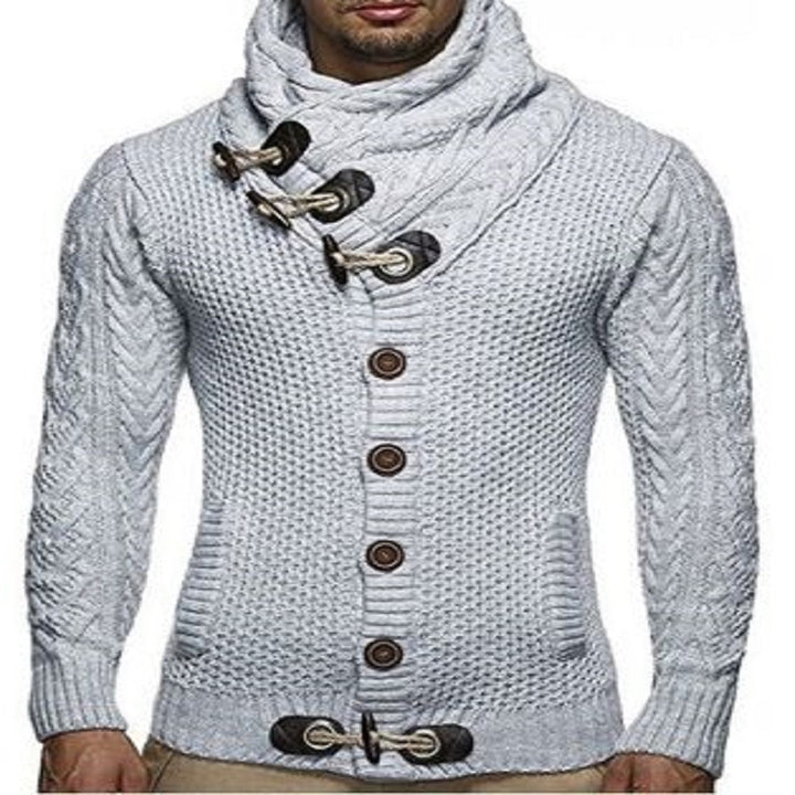 Men's chunky knit sweater with shawl collar and button detail Lisslune