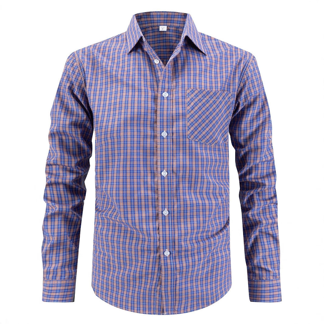 Men's elegant checkered long sleeve shirt with chest pocket Lisslune