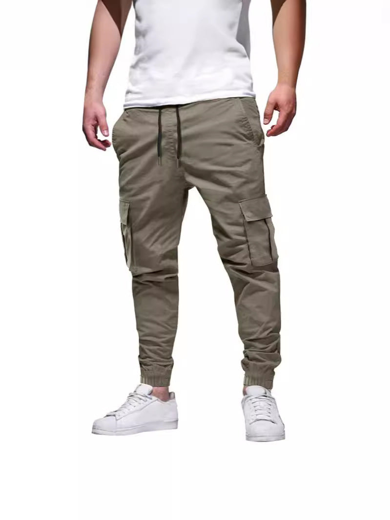 Men's Casual Cargo Pants with Elastic Waistband and Practical Pockets Lisslune