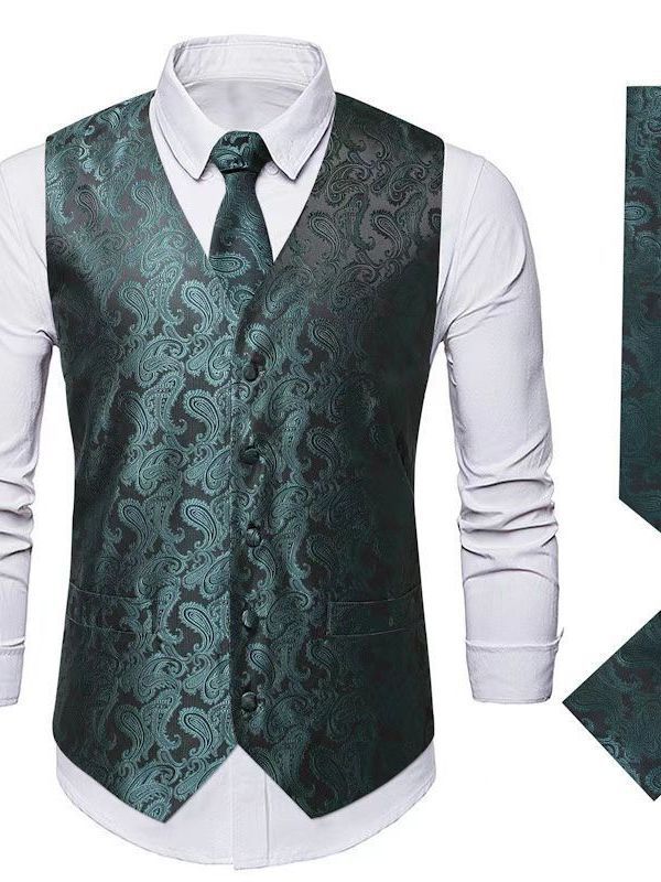 Men's elegant vest suit set with matching tie and pocket square Lisslune