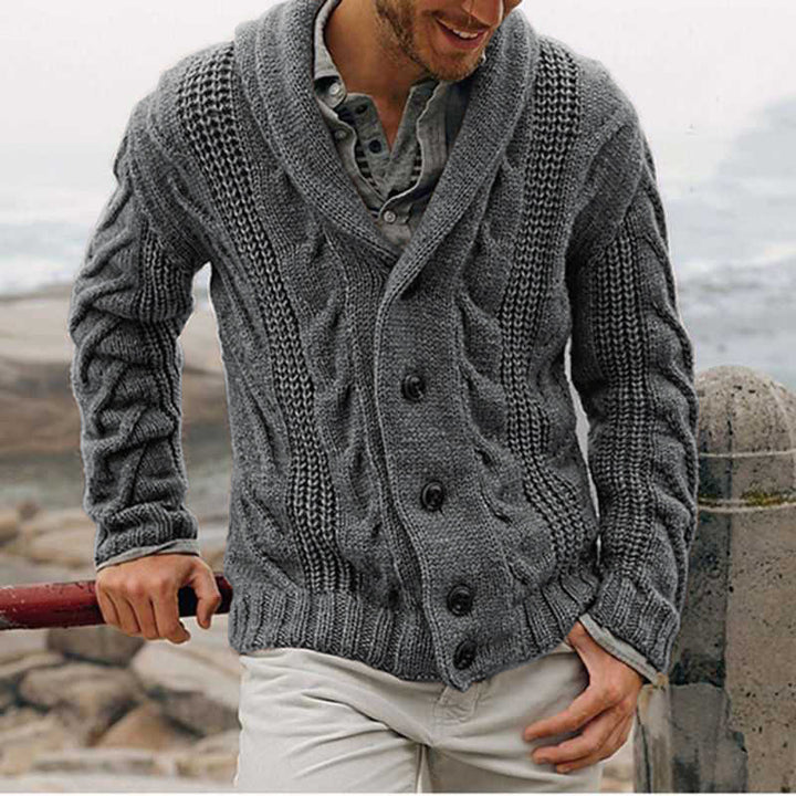 Men's cardigan with modern cable pattern and high collar Lisslune
