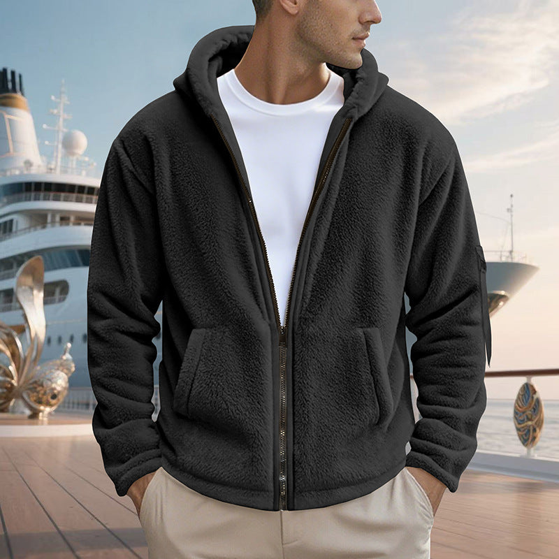 Men's fleece jacket with practical zipper and hood Lisslune