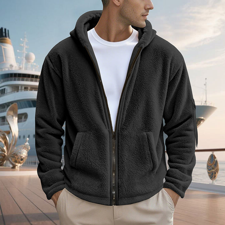 Men's fleece jacket with practical zipper and hood Lisslune