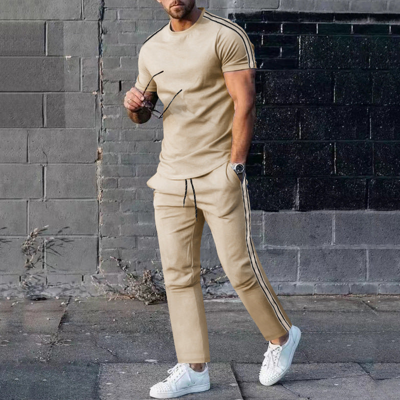Men's sporty leisure set with high-quality material and fashionable stripes Lisslune