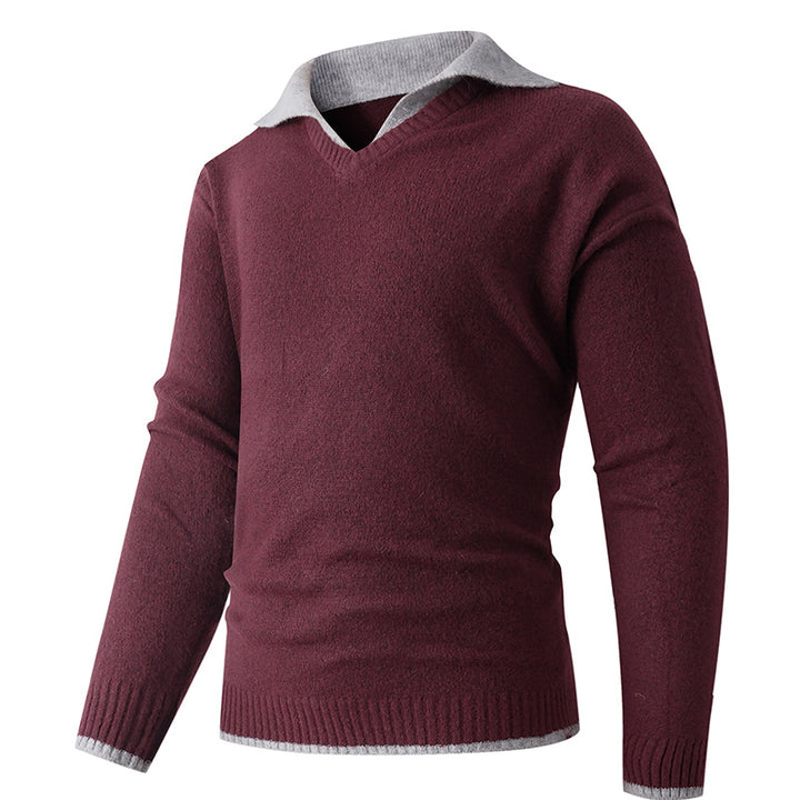 Men's elegant V-neck sweater with sliding shirt collar and high-quality texture Lisslune