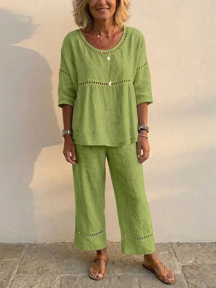 Women's Complete Loungewear Set Made of Linen with Airy Fit and Lace Details Lisslune