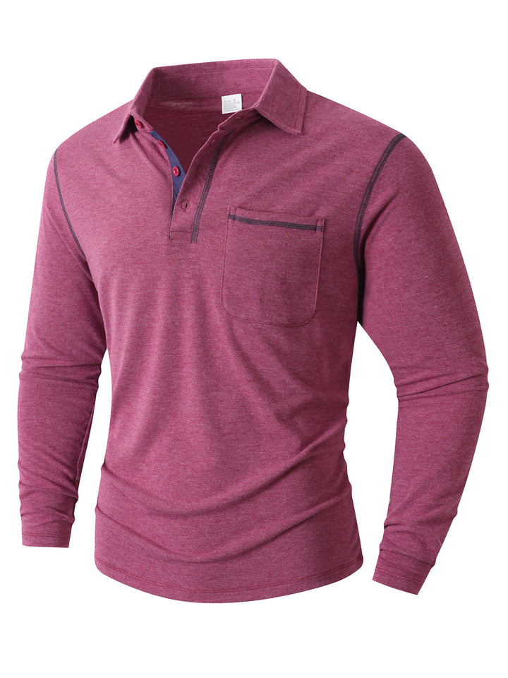Men's stylish long sleeve polo shirt with practical chest pocket and elegant contrast details Lisslune