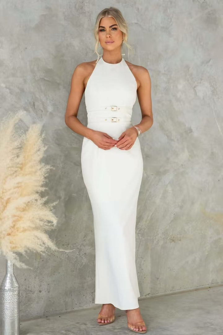 Ladies Elegant Sheath Dress with Tasteful Halter Neck Design Lune London