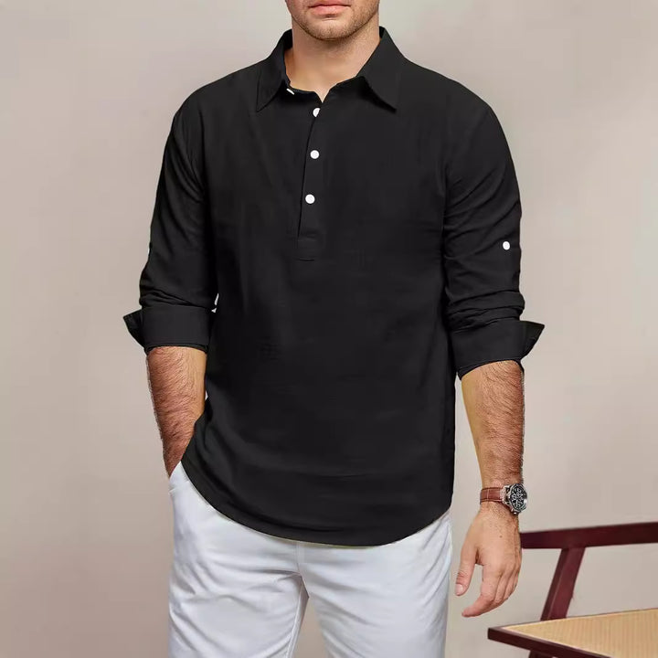 Men's casual long-sleeve shirt with button placket and fine structure Lisslune
