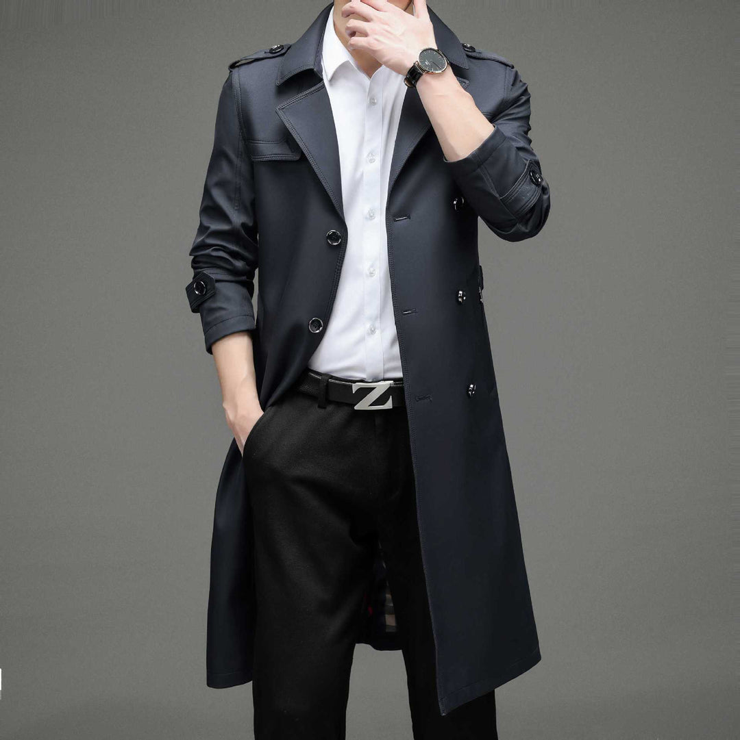 Men's Elegant Trench Coat with Fashionable Cut and Practical Pockets Lisslune
