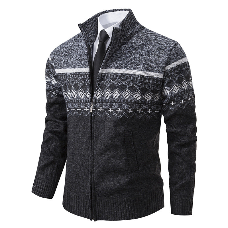 Men's cardigan with standing collar and Norwegian pattern Lisslune