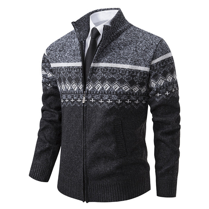 Men's cardigan with standing collar and Norwegian pattern Lisslune