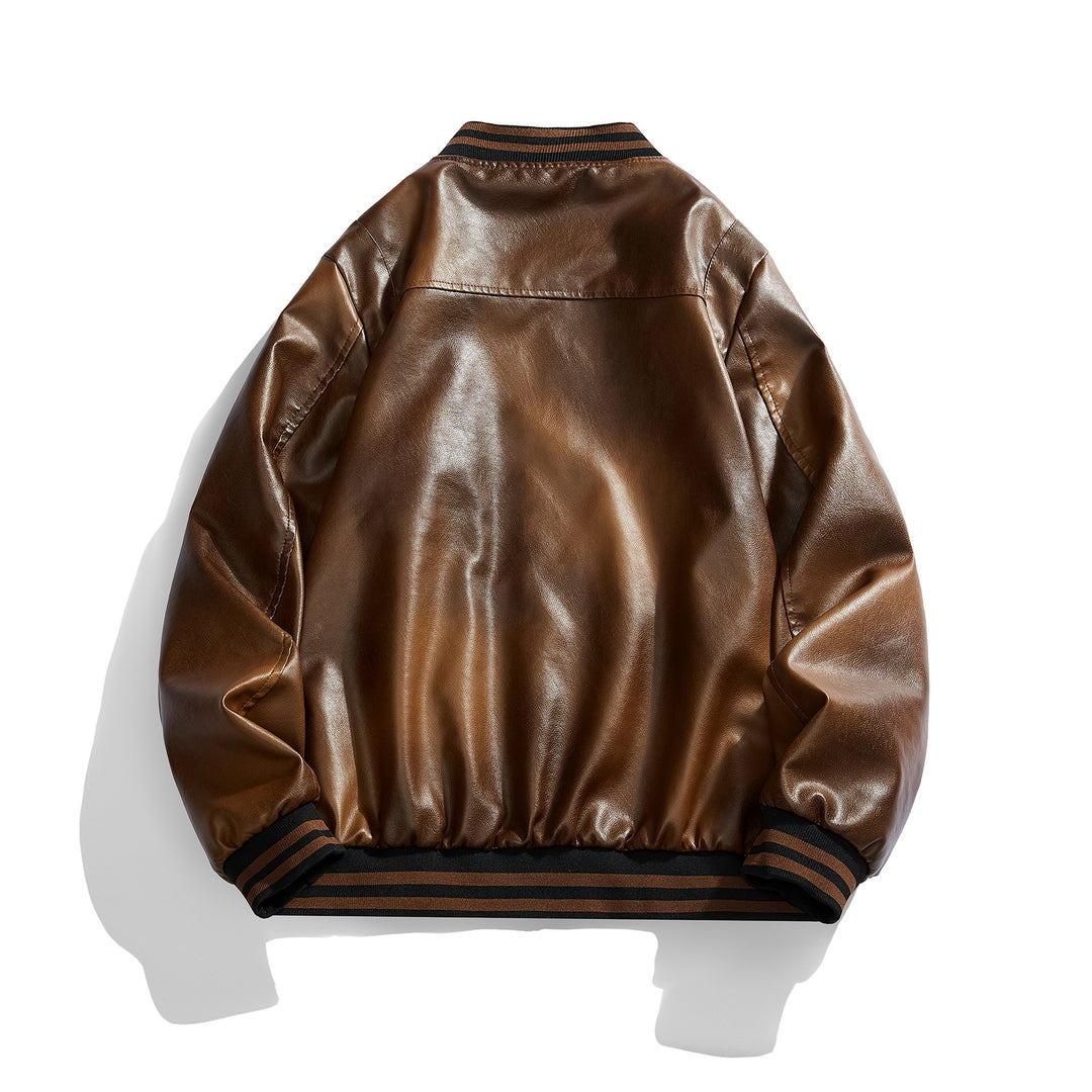 Men's classic leather jacket with elastic ribbed cuffs Lisslune