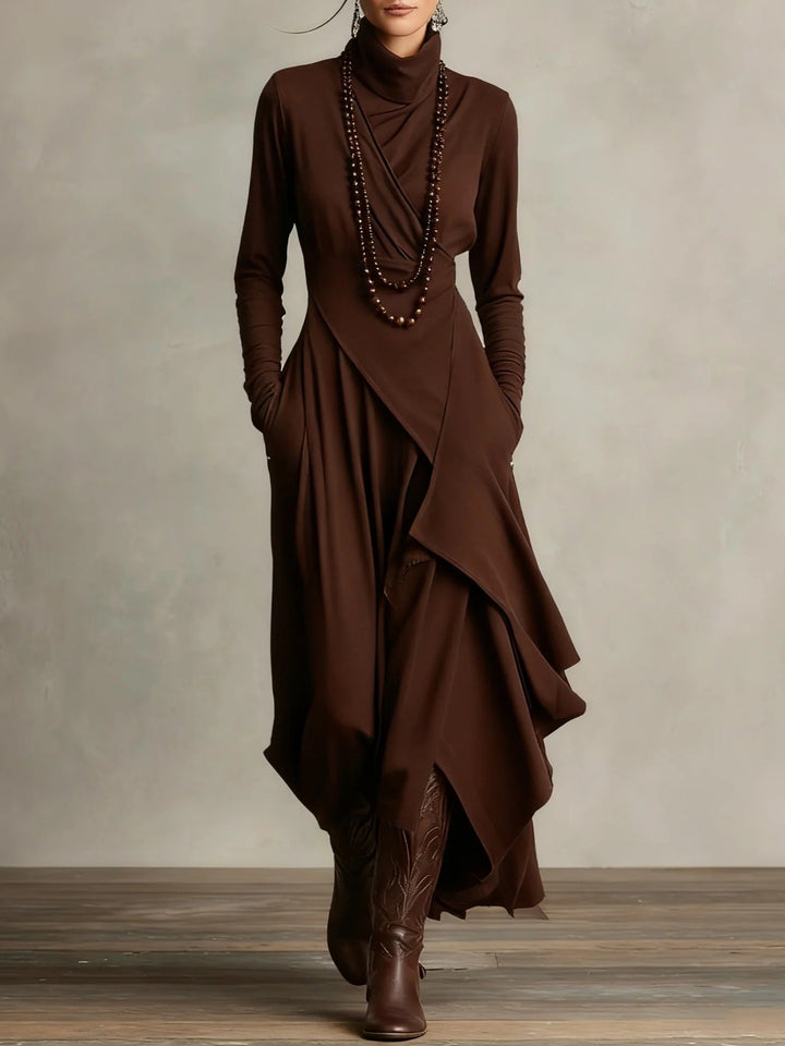 Women Elegant Maxi Dress with Draped Top and Asymmetrical Cut Lisslune