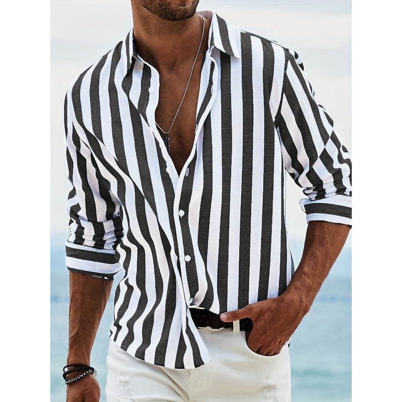 Men's striped long sleeve shirt made of lightweight linen Lisslune