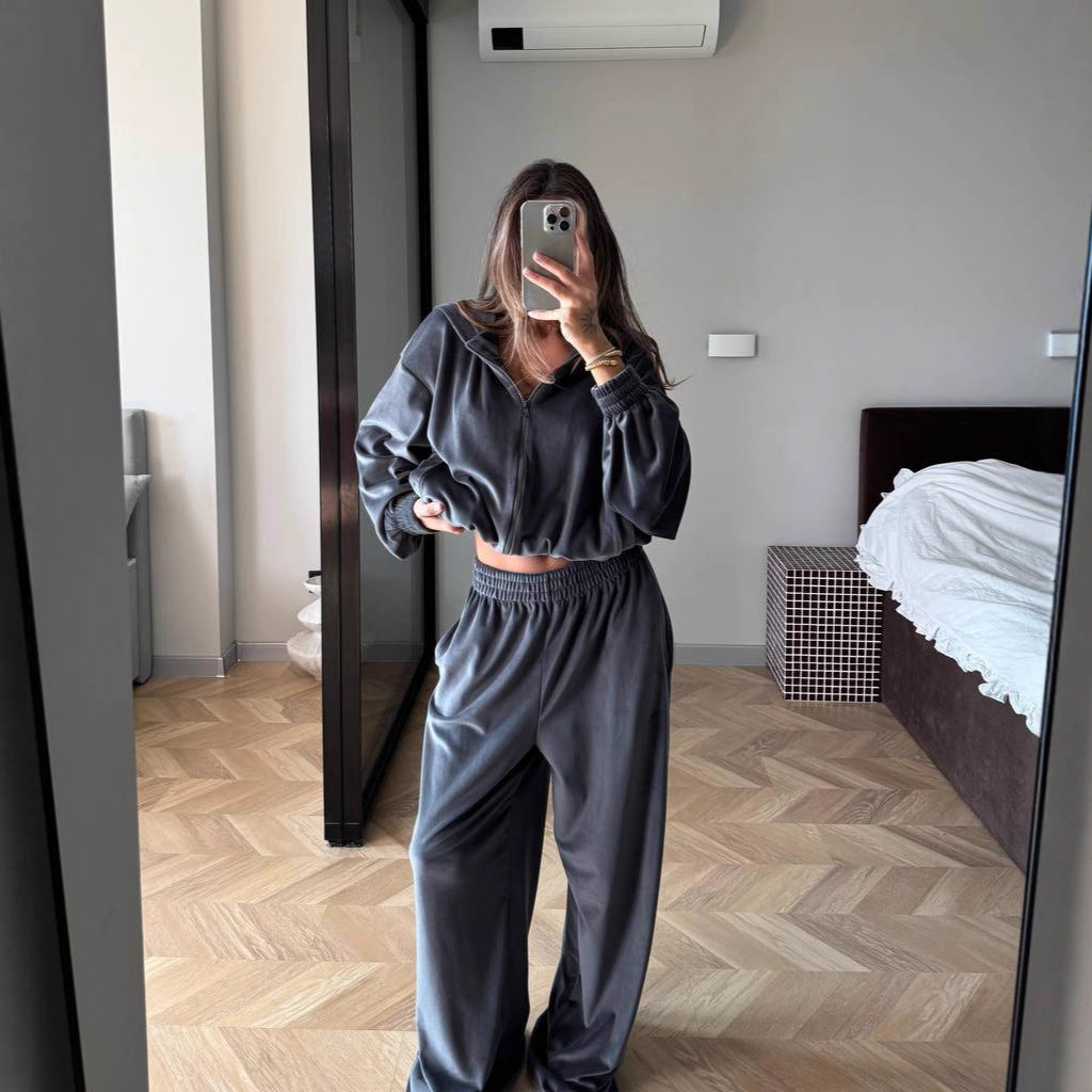 Women's velvety tracksuit with voluminous sleeves Lisslune