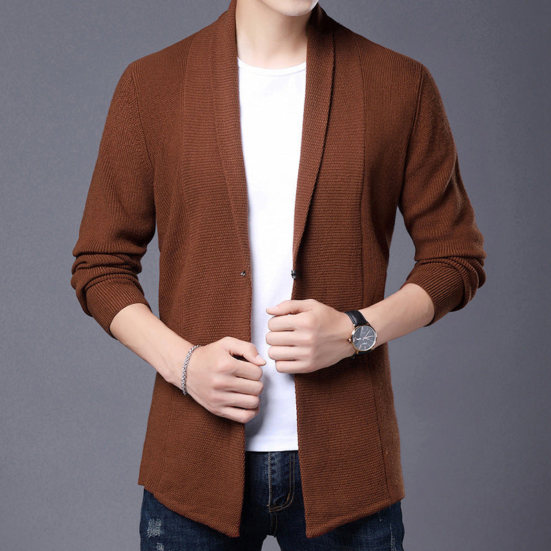 Men's Long Sleeve Cardigan with Modern Shawl Collar and Asymmetrical Hem Lisslune