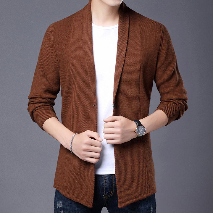 Men's Long Sleeve Cardigan with Modern Shawl Collar and Asymmetrical Hem Lisslune
