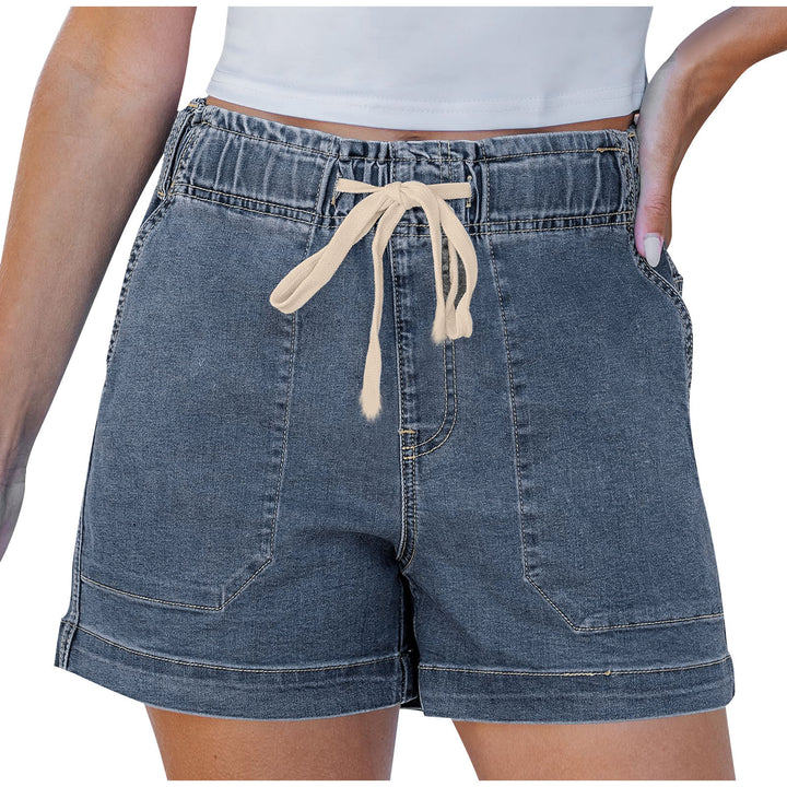 Women comfortable denim shorts with elastic waistband and practical pockets Lisslune