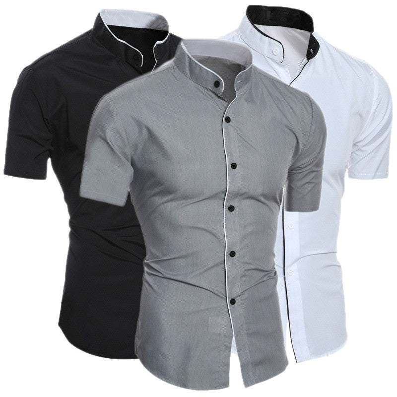 Men's short-sleeve shirt with modern stand-up collar and stylish contrast details Lisslune