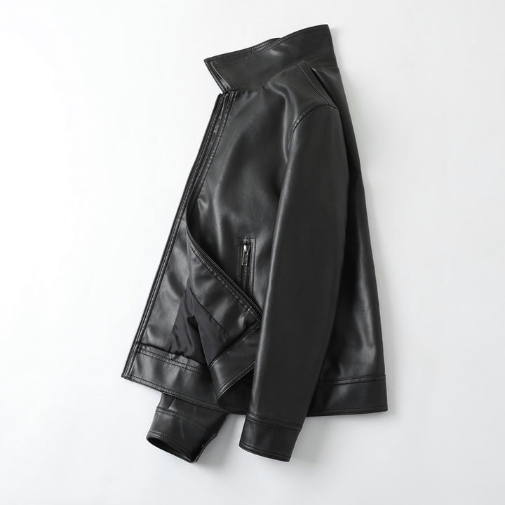 Men's fashionable synthetic leather jacket with contemporary design and functional pockets Lisslune