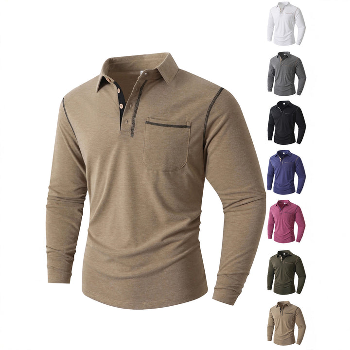 Men's stylish long sleeve polo shirt with practical chest pocket and elegant contrast details Lisslune