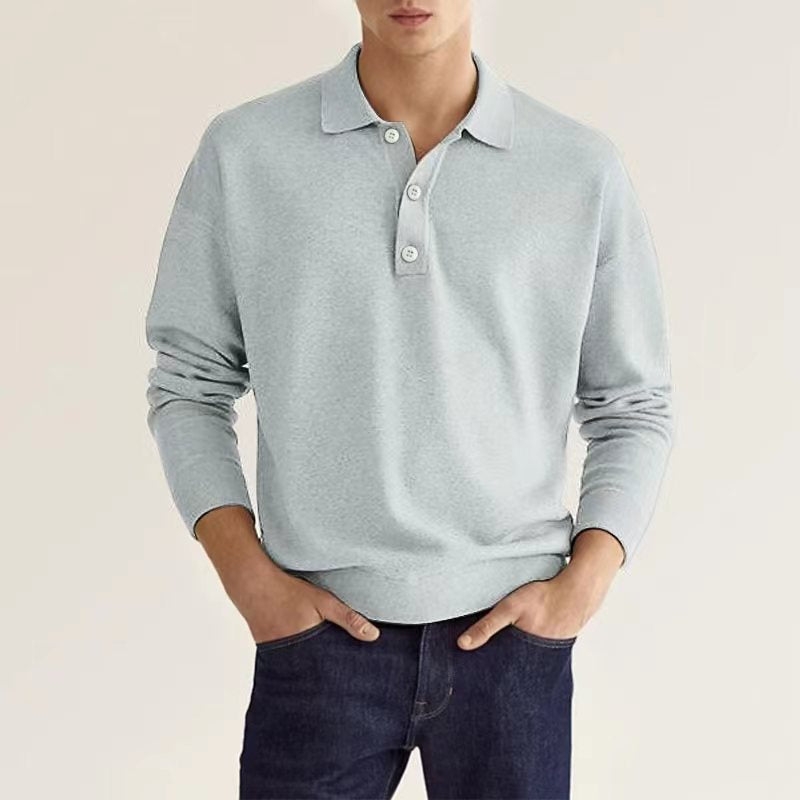 Men's long-sleeve polo shirt made of high-quality cotton blend with button placket and casual fit Lisslune