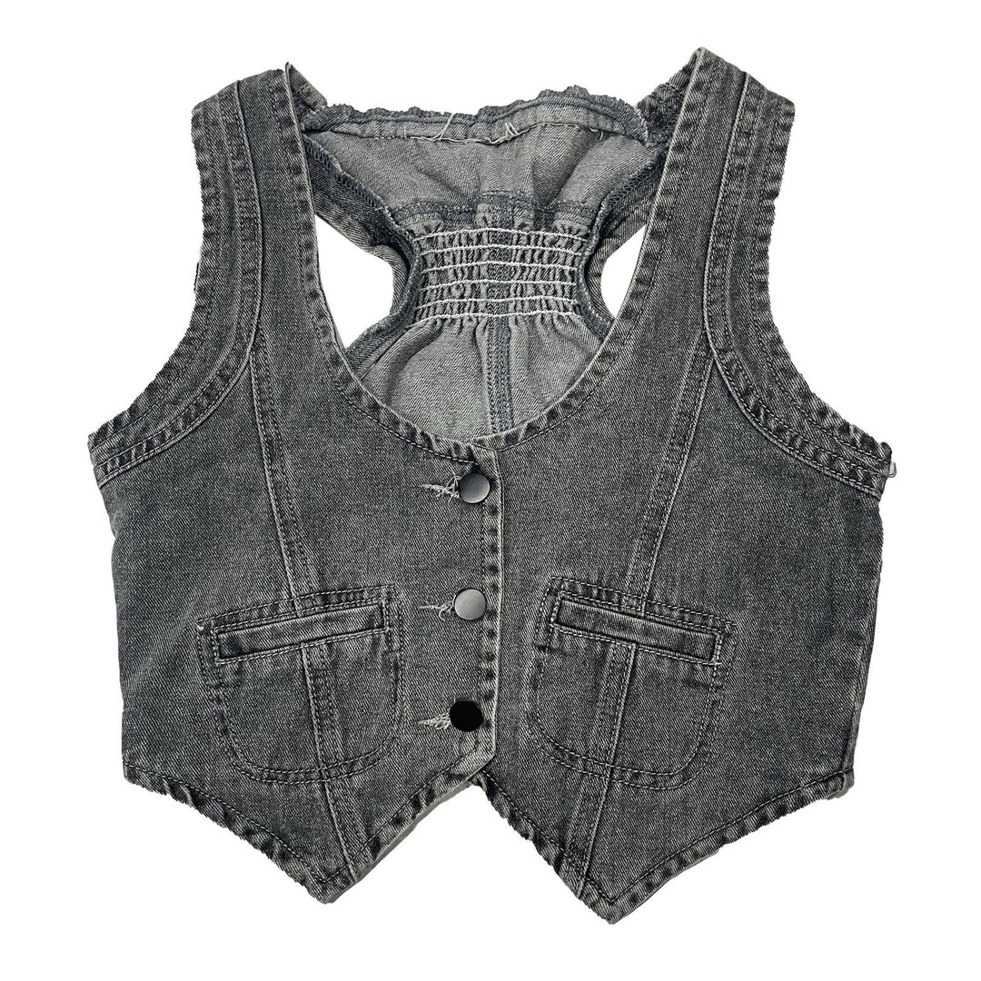 Women's denim vest with modern V-neck and practical pockets Lisslune
