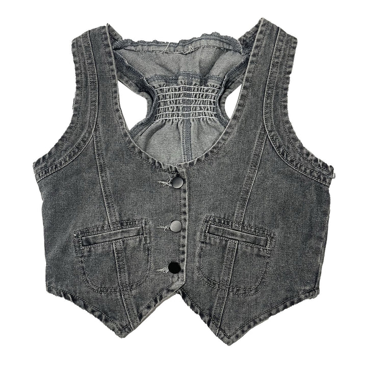 Women's denim vest with modern V-neck and practical pockets Lisslune