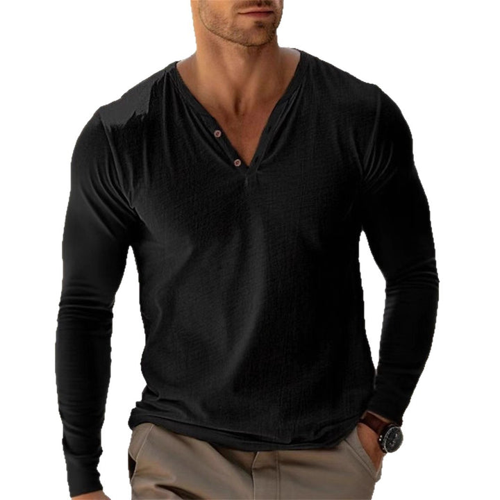 Men's Long Sleeve Shirt with Fashionable Henley Neckline Lisslune