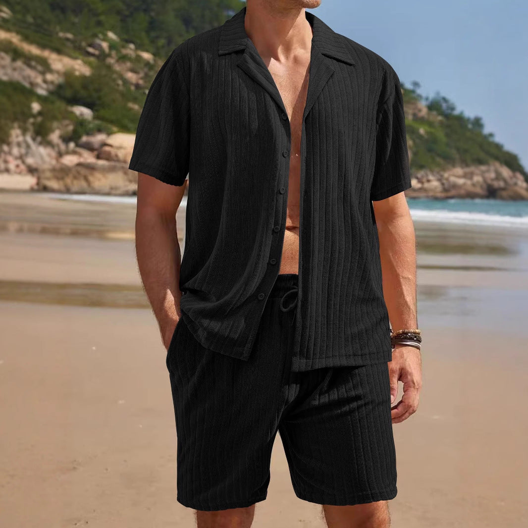 Men's Casual Short Sleeve Top and Shorts Set with Textured Design Lisslune