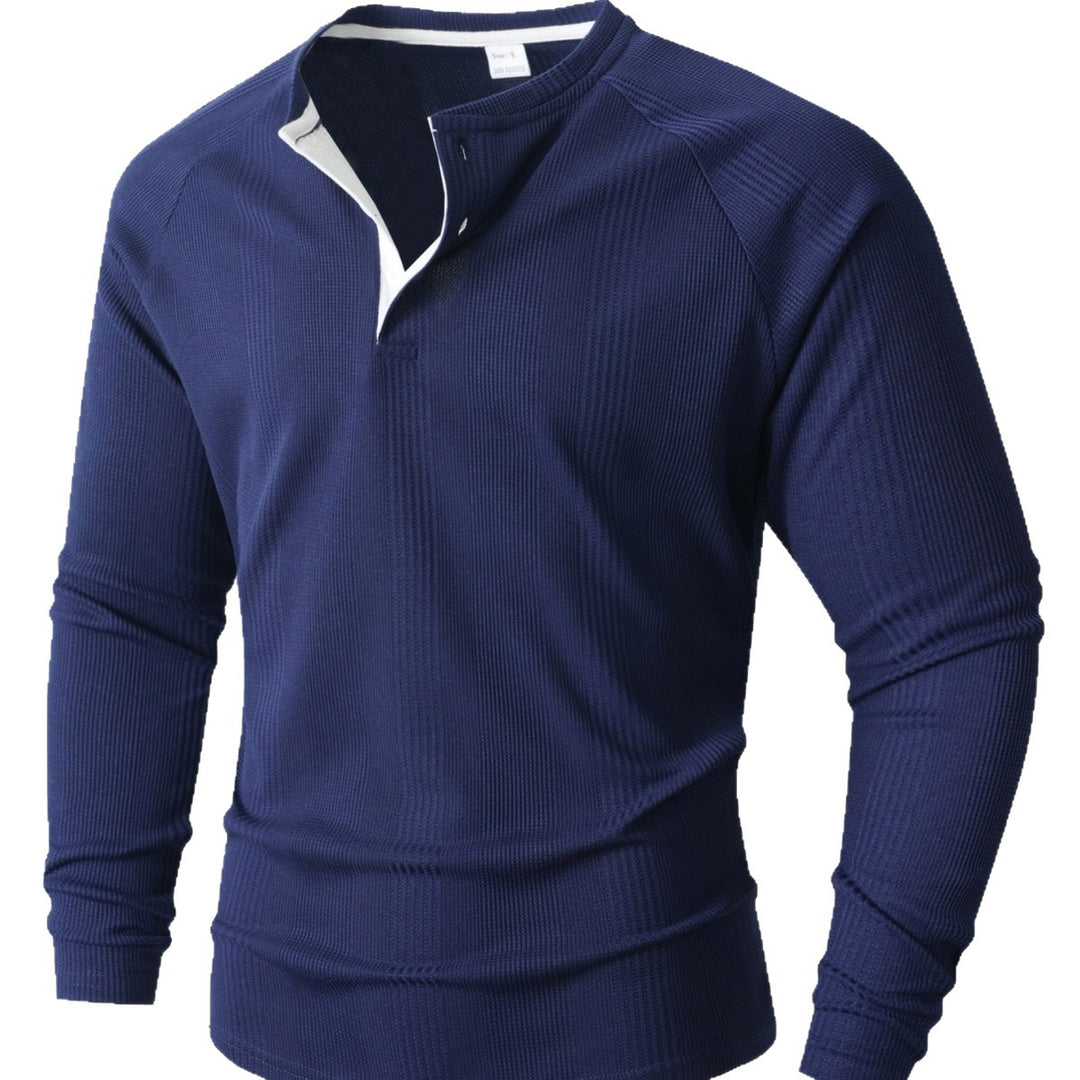 Men's Long Sleeve Henley Shirt with Textured Surface Lisslune