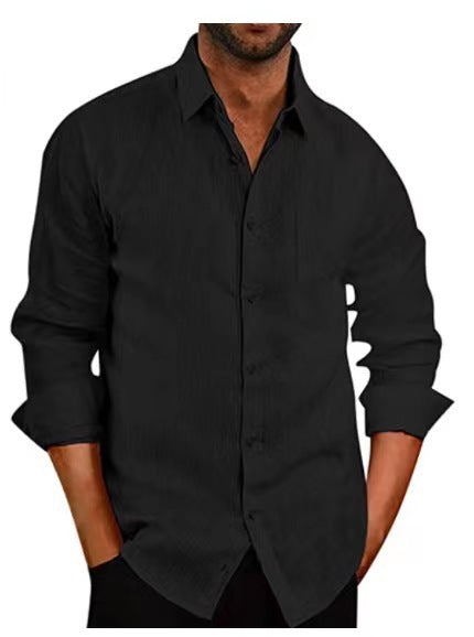 Men's long-sleeve shirt with textured fabric and fashionable button closure Lisslune