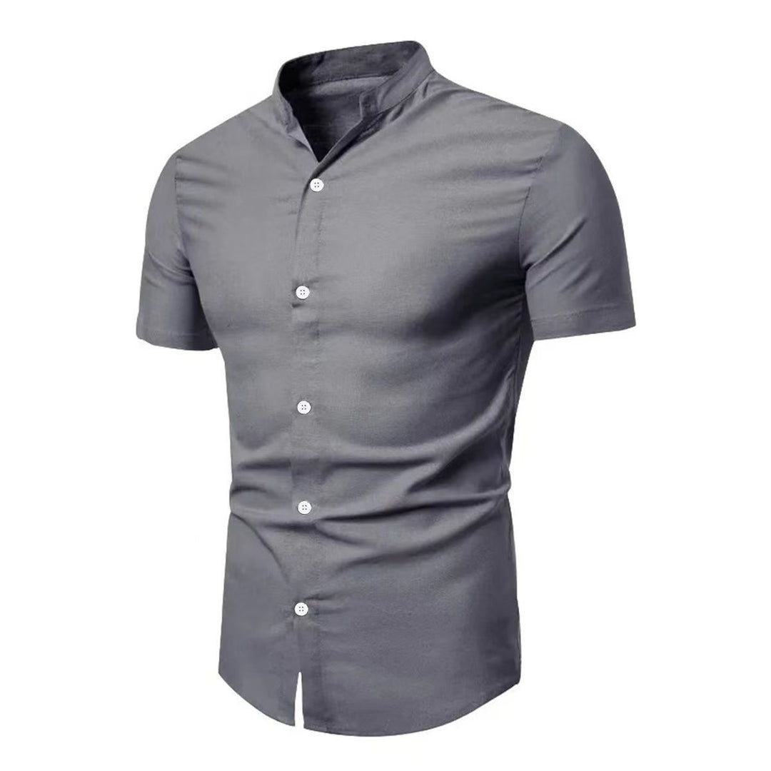 Men's short-sleeve shirt with modern stand-up collar and elegant button details Lisslune