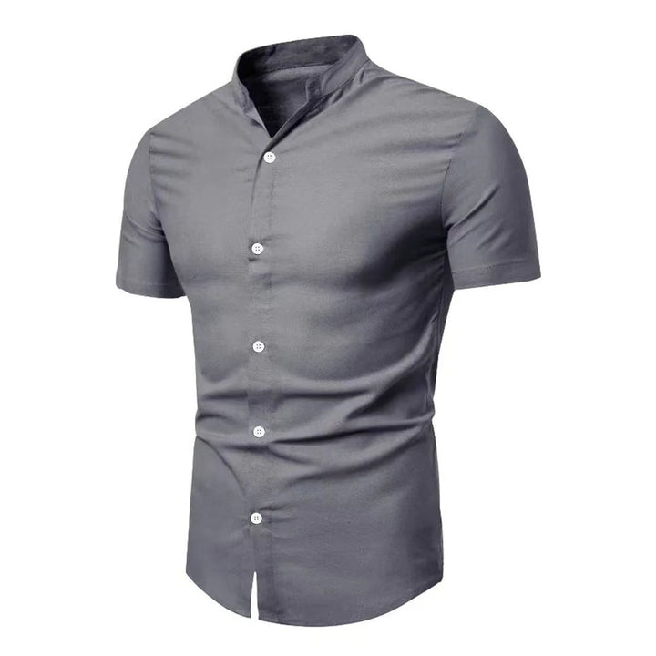 Men's short-sleeve shirt with modern stand-up collar and elegant button details Lisslune