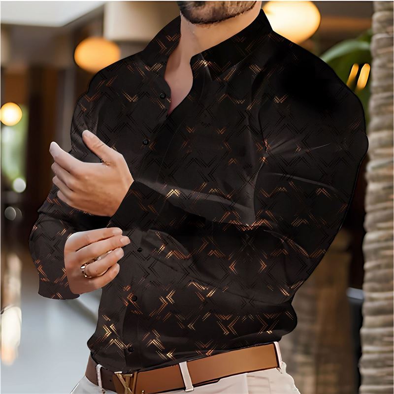 Men's elegant long sleeve shirt with modern pattern and breathable surface Lisslune
