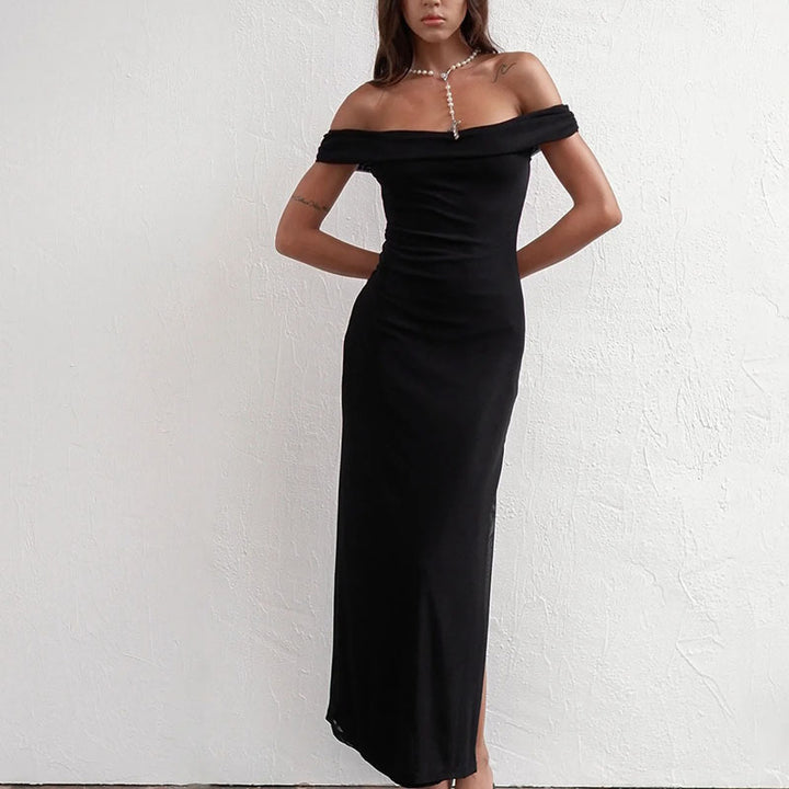 Ladies Off-Shoulder Maxi Dress with Elegant Draping Lune London