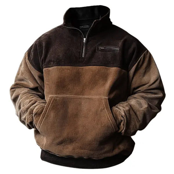 Men's casual stand-up collar sweater made of velvety material and practical pockets Lisslune