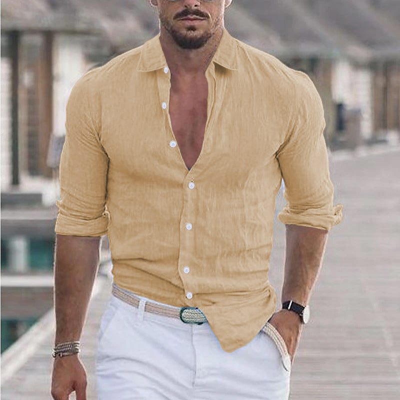 Men's casual linen shirt with button-free front and elegant details Lisslune