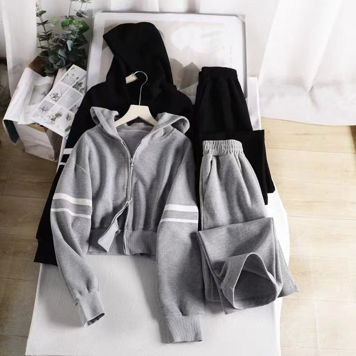 Women’s leisure hoodie and wide-cut jogging pants combination with practical zipper Lisslune