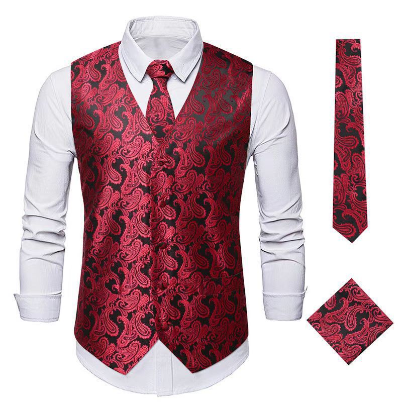 Men's elegant vest suit set with matching tie and pocket square Lisslune
