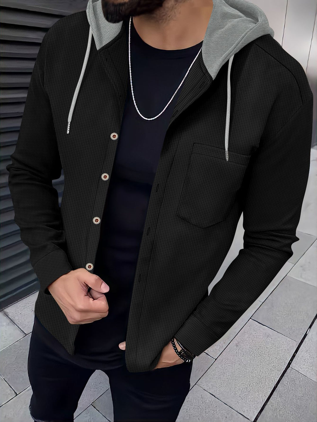 Men's leisure shirts with hood and textured design Lisslune