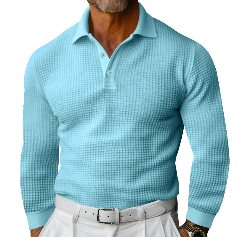 Men's long-sleeve polo shirt with textured fabric and fashionable collar Lisslune