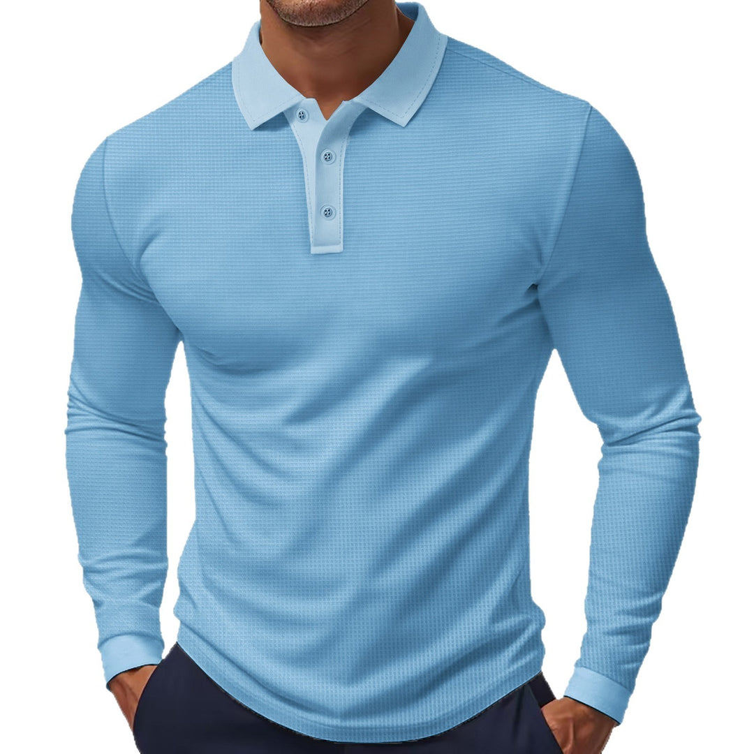 Men's Long Sleeve Polo Shirt with Textured Material Lisslune