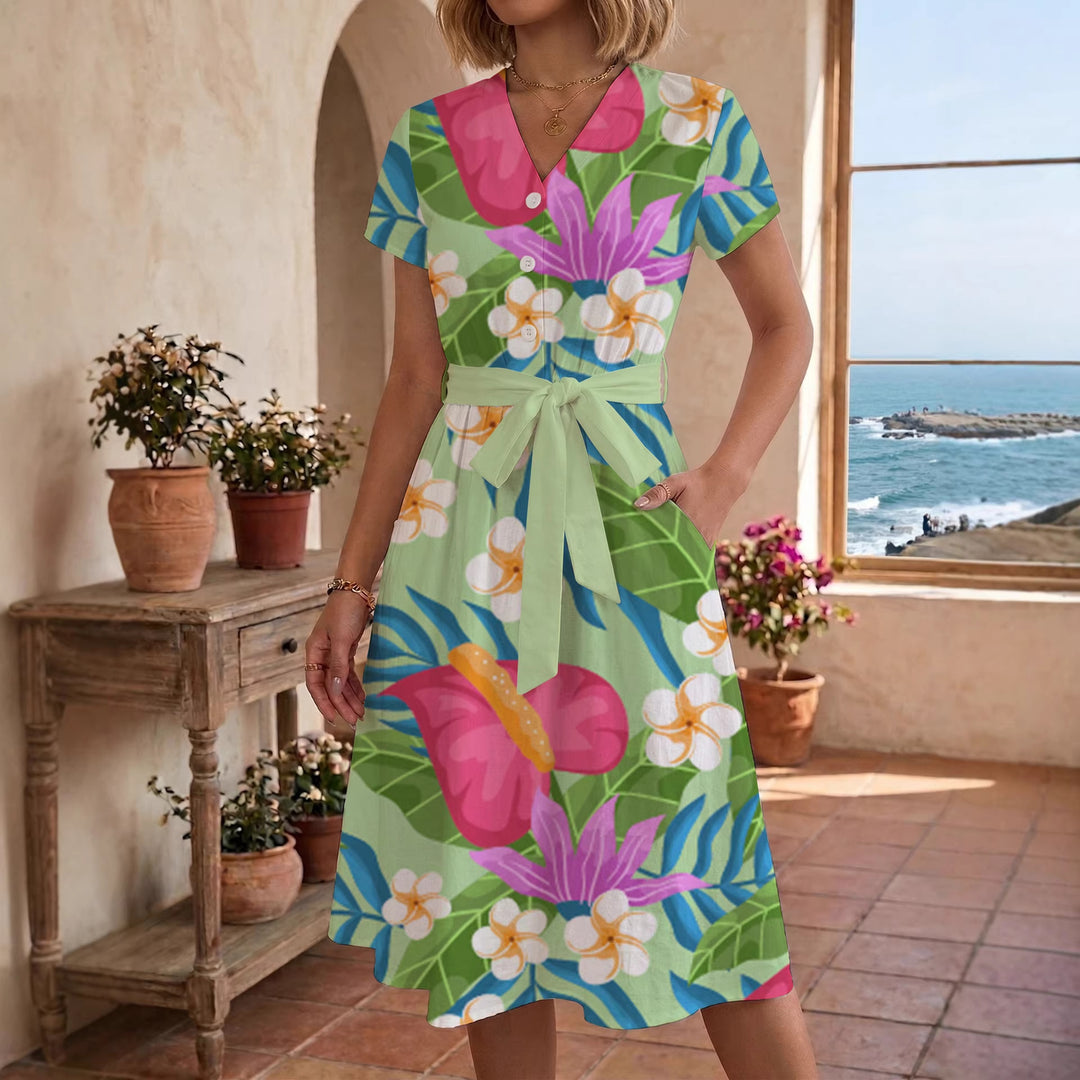 Women's Midi Dress with Floral Accents and Tailored Fit Lisslune