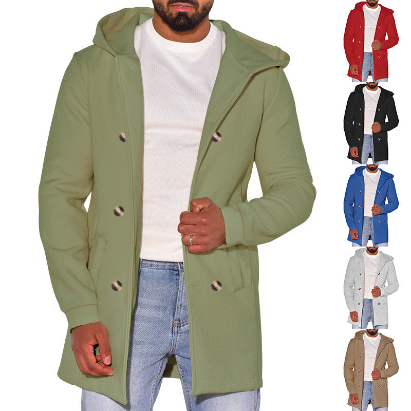 Men's fashionable coat with removable hood and double button placket Lisslune