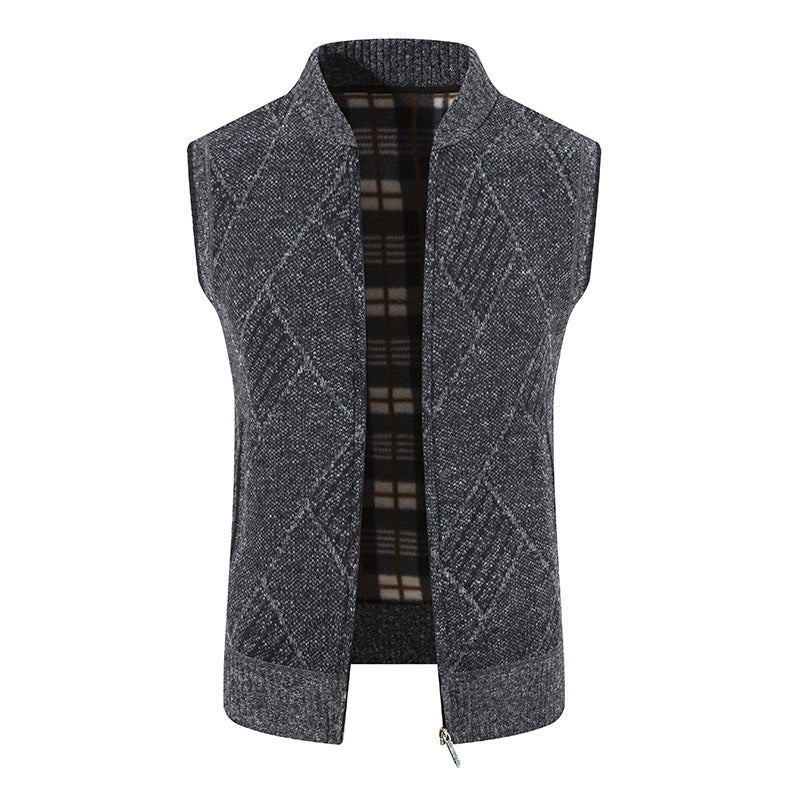 Men's knitted vest with modern cable pattern and practical zipper Lisslune