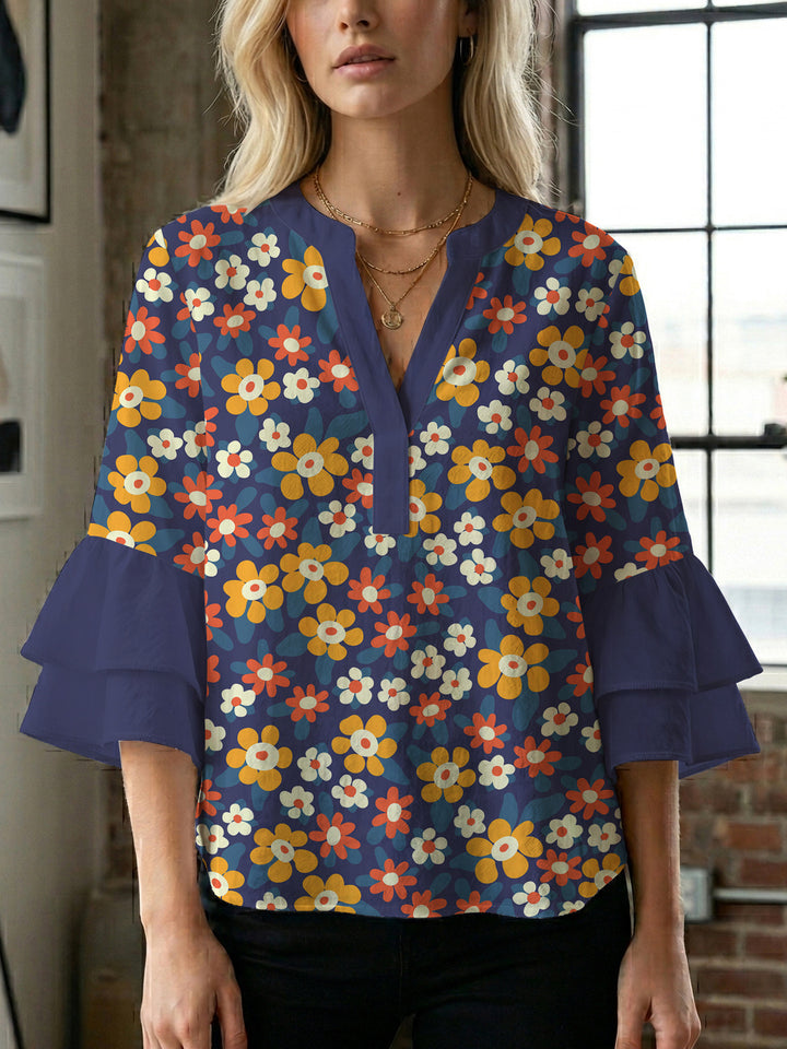 Women's blouse with voluminous wing sleeves and intense leaf pattern Lisslune