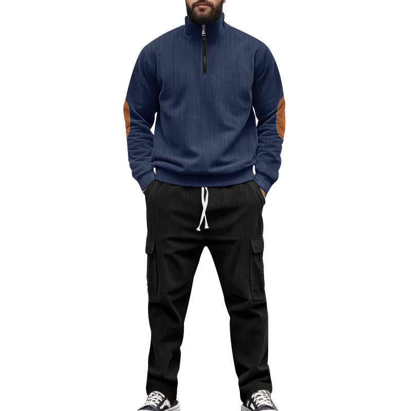 Men's sporty fleece pullover with zipper and cargo pants Lisslune