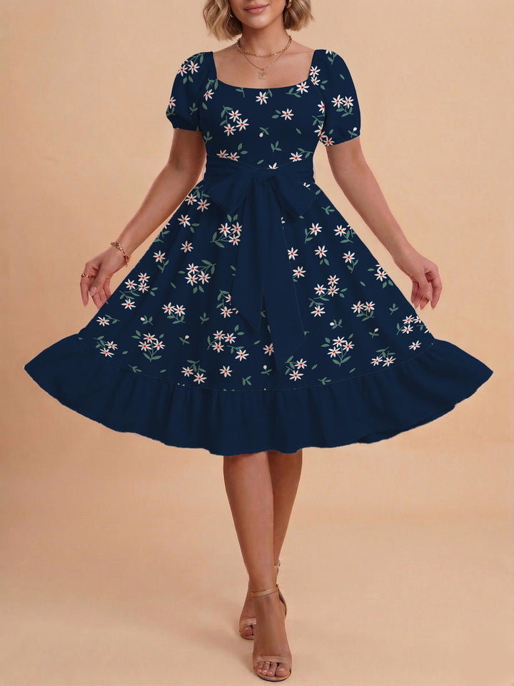 Women's floral dress with adjustable belt and voluminous sleeves Lisslune